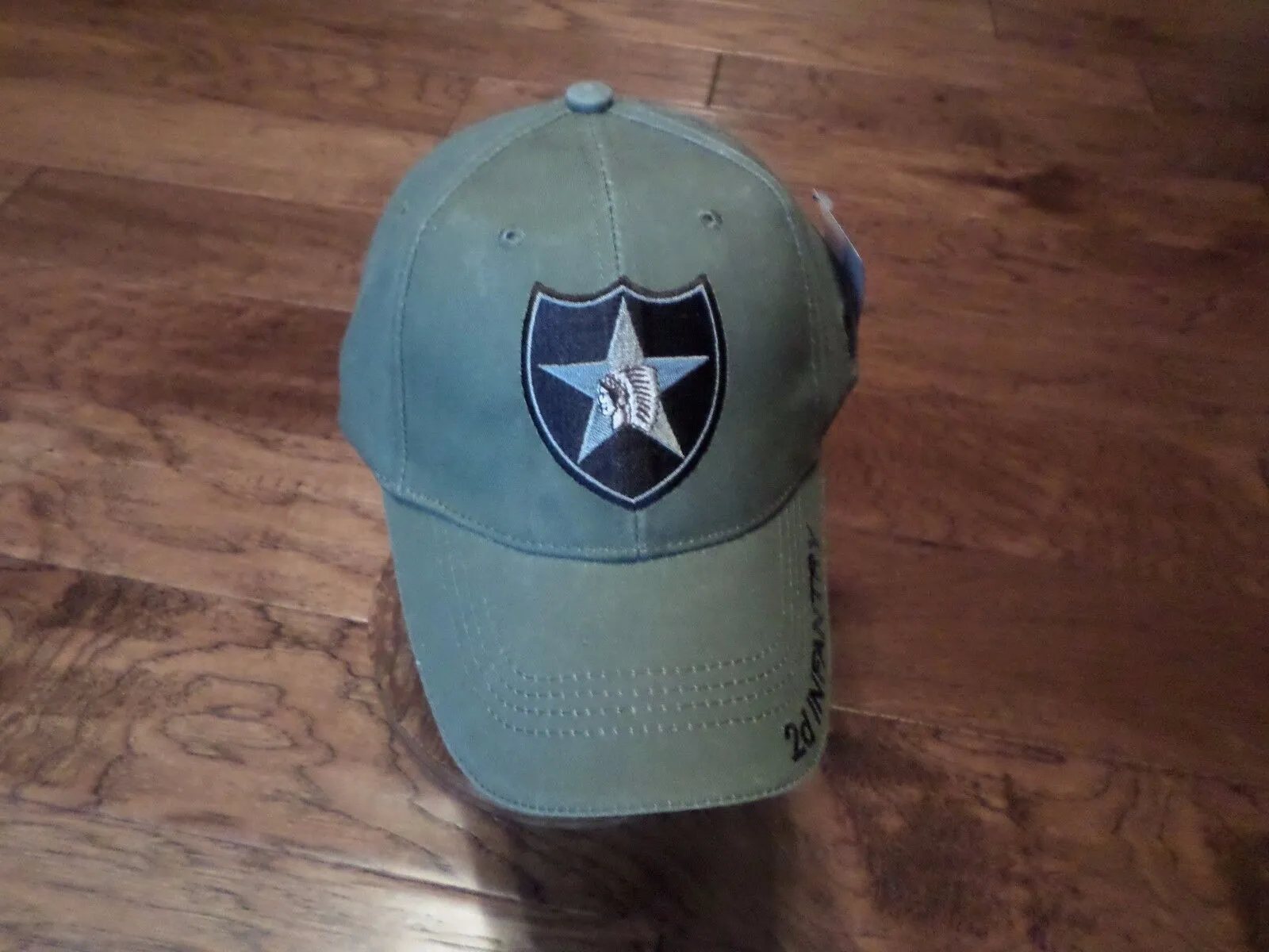ARMY 2d INFANTRY DIVISION HAT EMBROIDERED U.S MILITARY CAP OD GREEN STONEWASHED