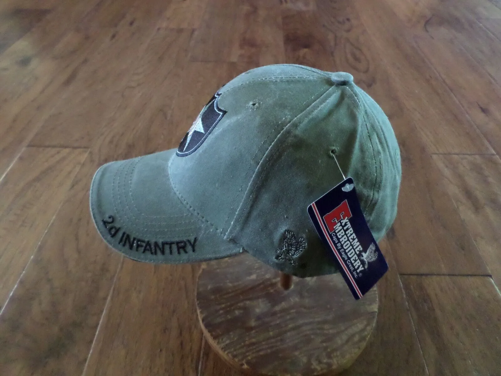 ARMY 2d INFANTRY DIVISION HAT EMBROIDERED U.S MILITARY CAP OD GREEN STONEWASHED