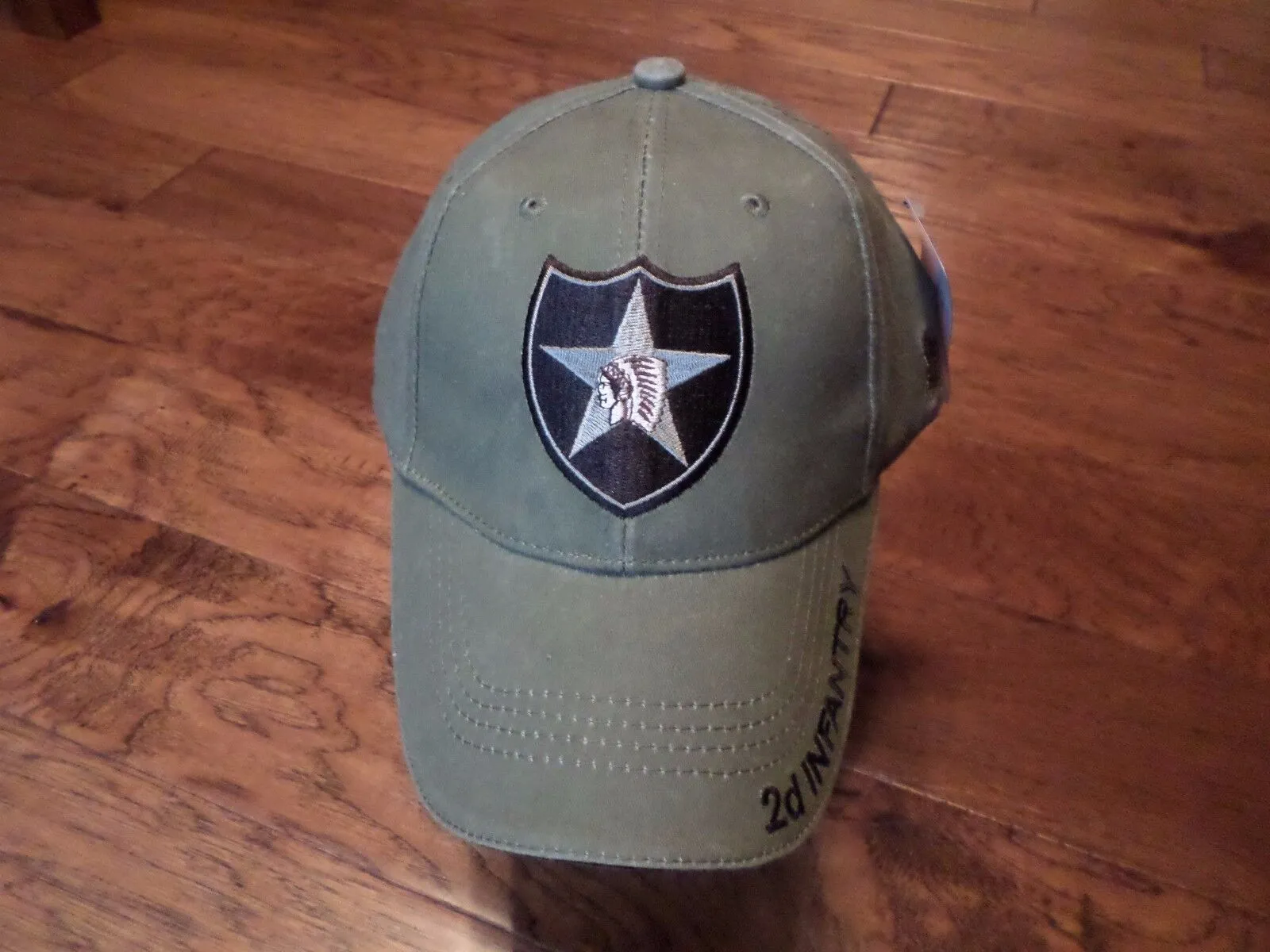 ARMY 2d INFANTRY DIVISION HAT EMBROIDERED U.S MILITARY CAP OD GREEN STONEWASHED