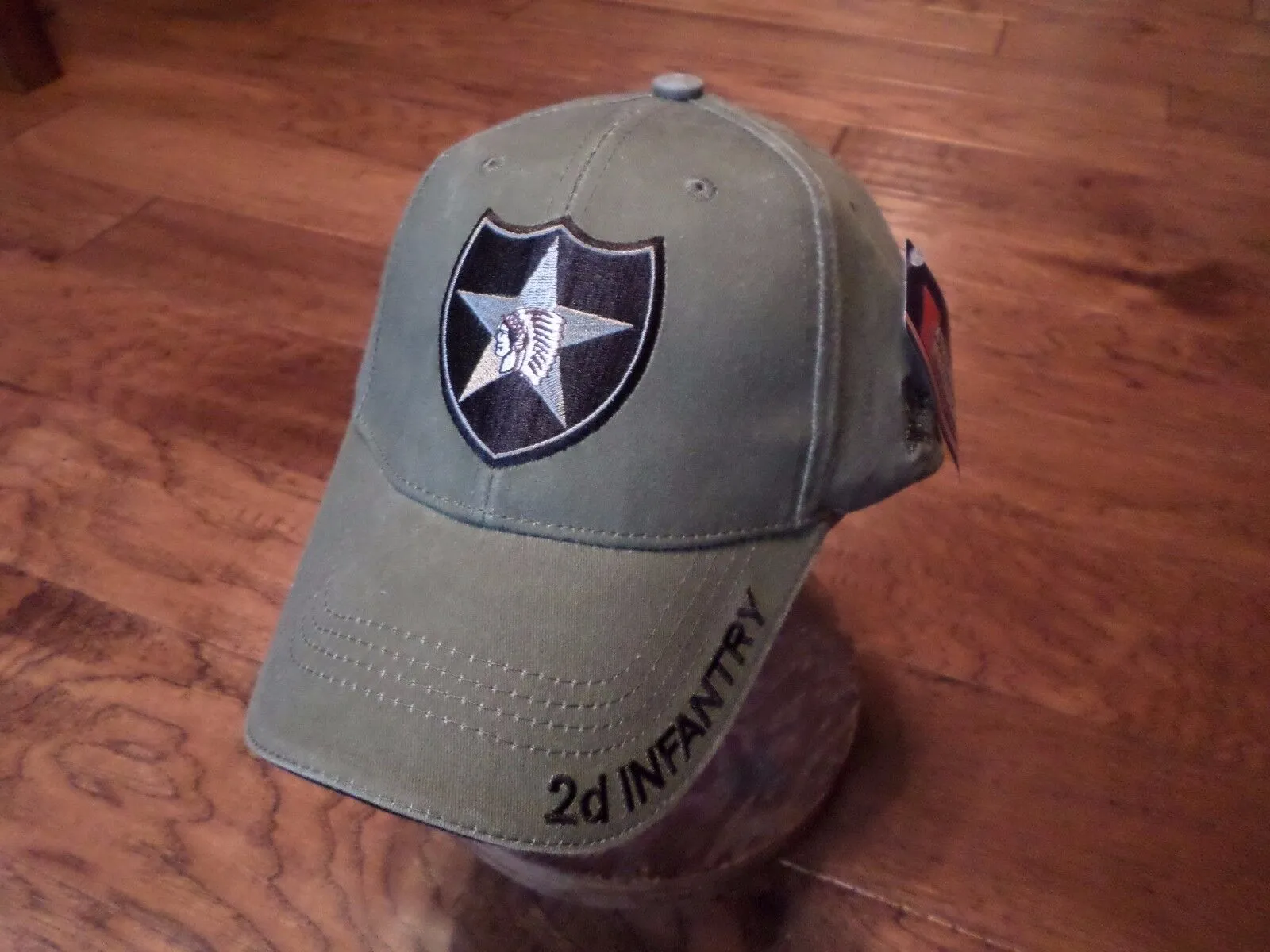 ARMY 2d INFANTRY DIVISION HAT EMBROIDERED U.S MILITARY CAP OD GREEN STONEWASHED