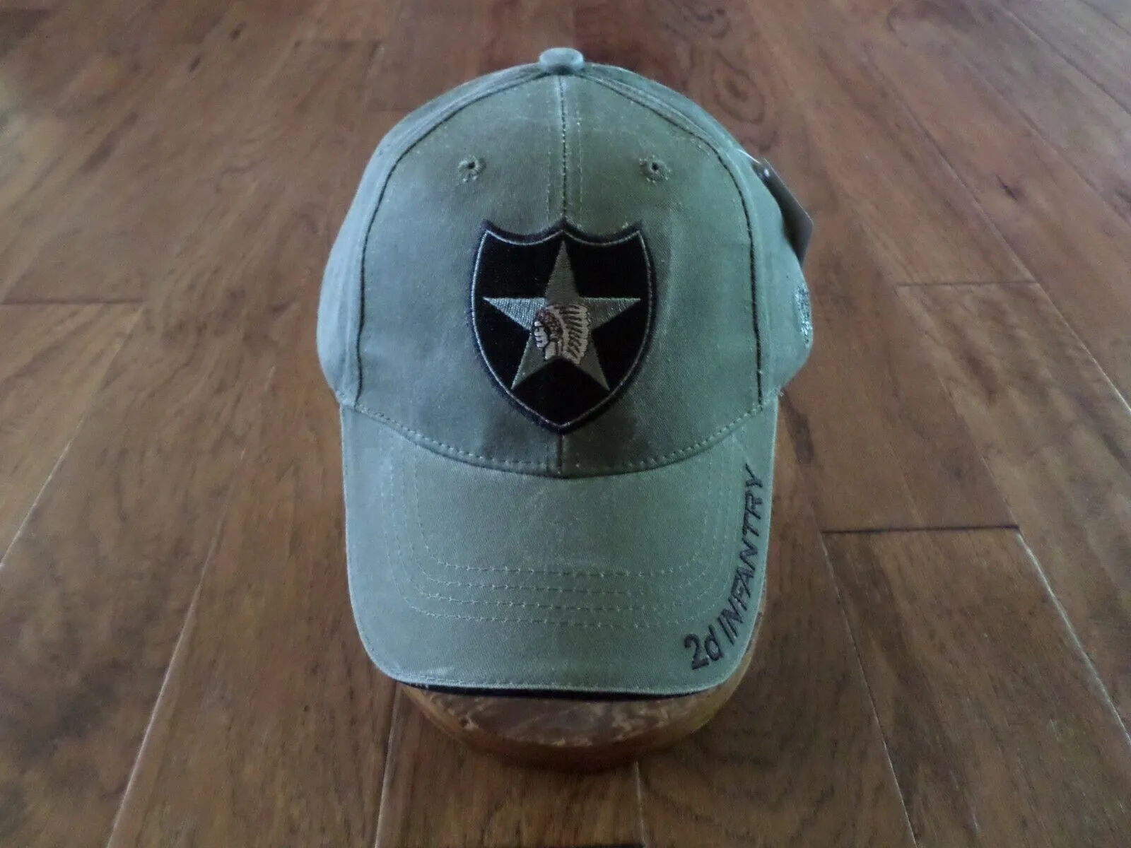 ARMY 2d INFANTRY DIVISION HAT EMBROIDERED U.S MILITARY CAP OD GREEN STONEWASHED