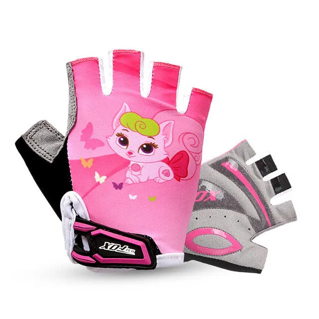 BATFOX GIRLS Kids Cycling Gloves Half Finger Summer Breathable Quick Dry Padded Safety Outdoor Protection Bicycle Bike Gloves
