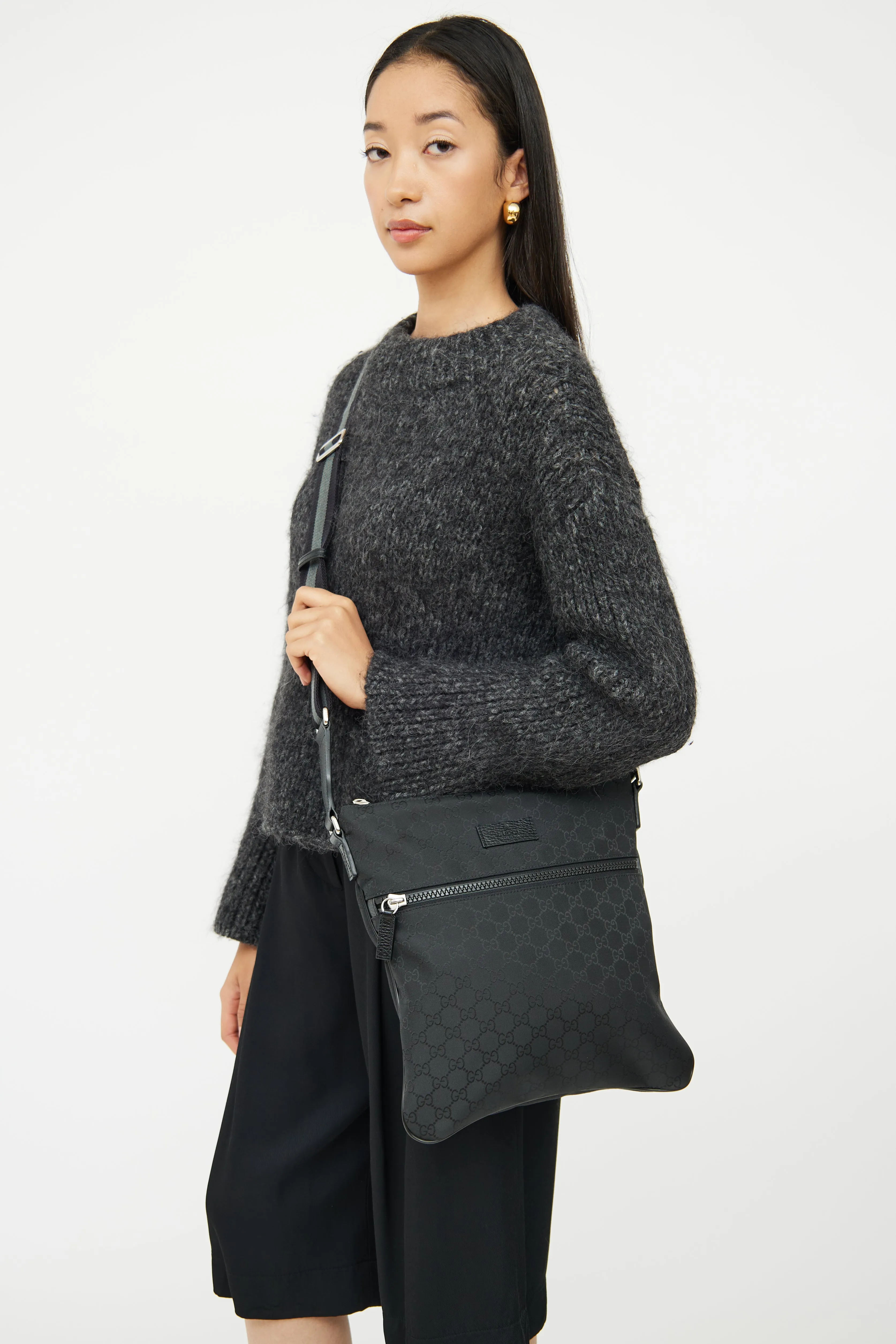 Black GG Supreme Nylon Messenger Bag