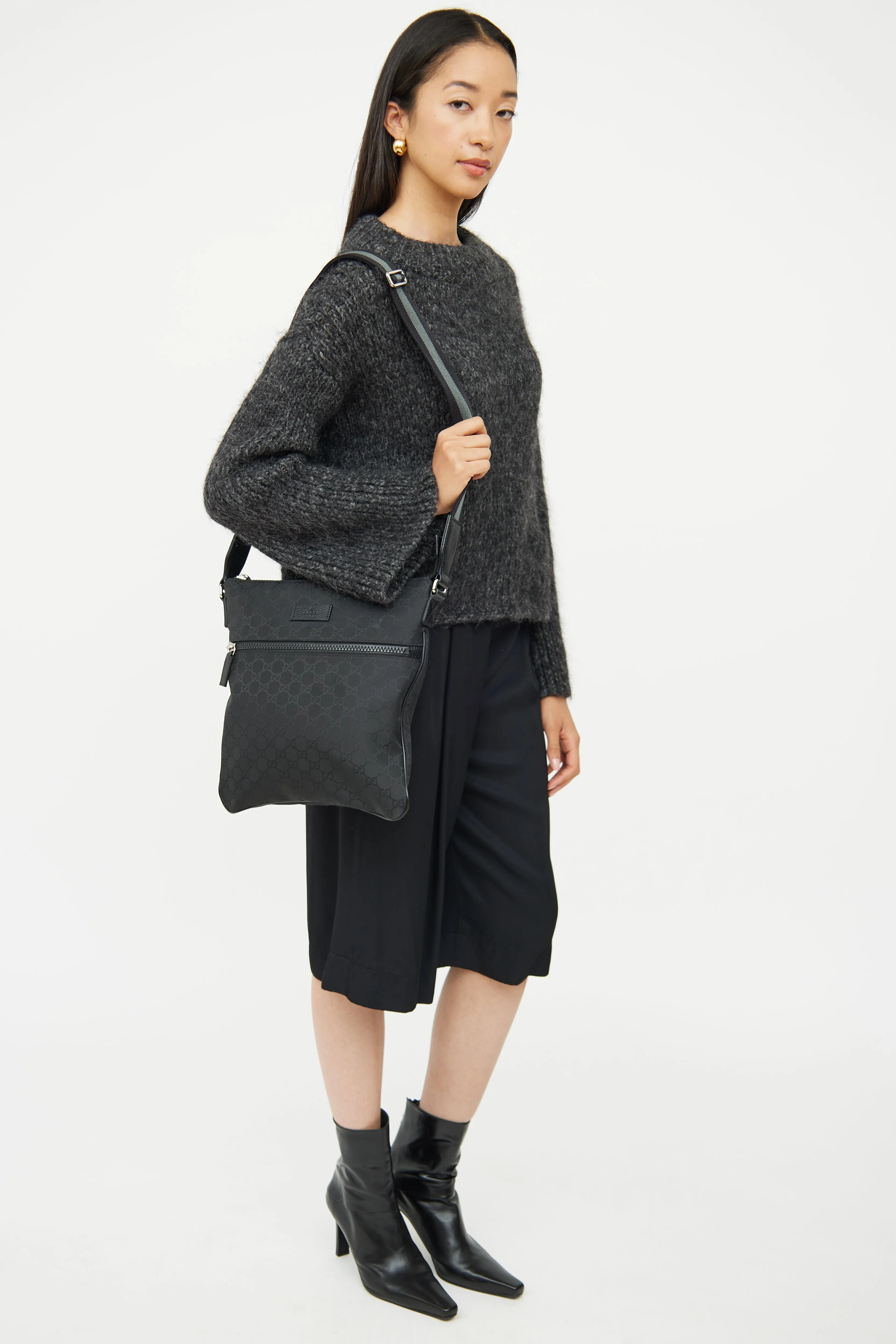 Black GG Supreme Nylon Messenger Bag