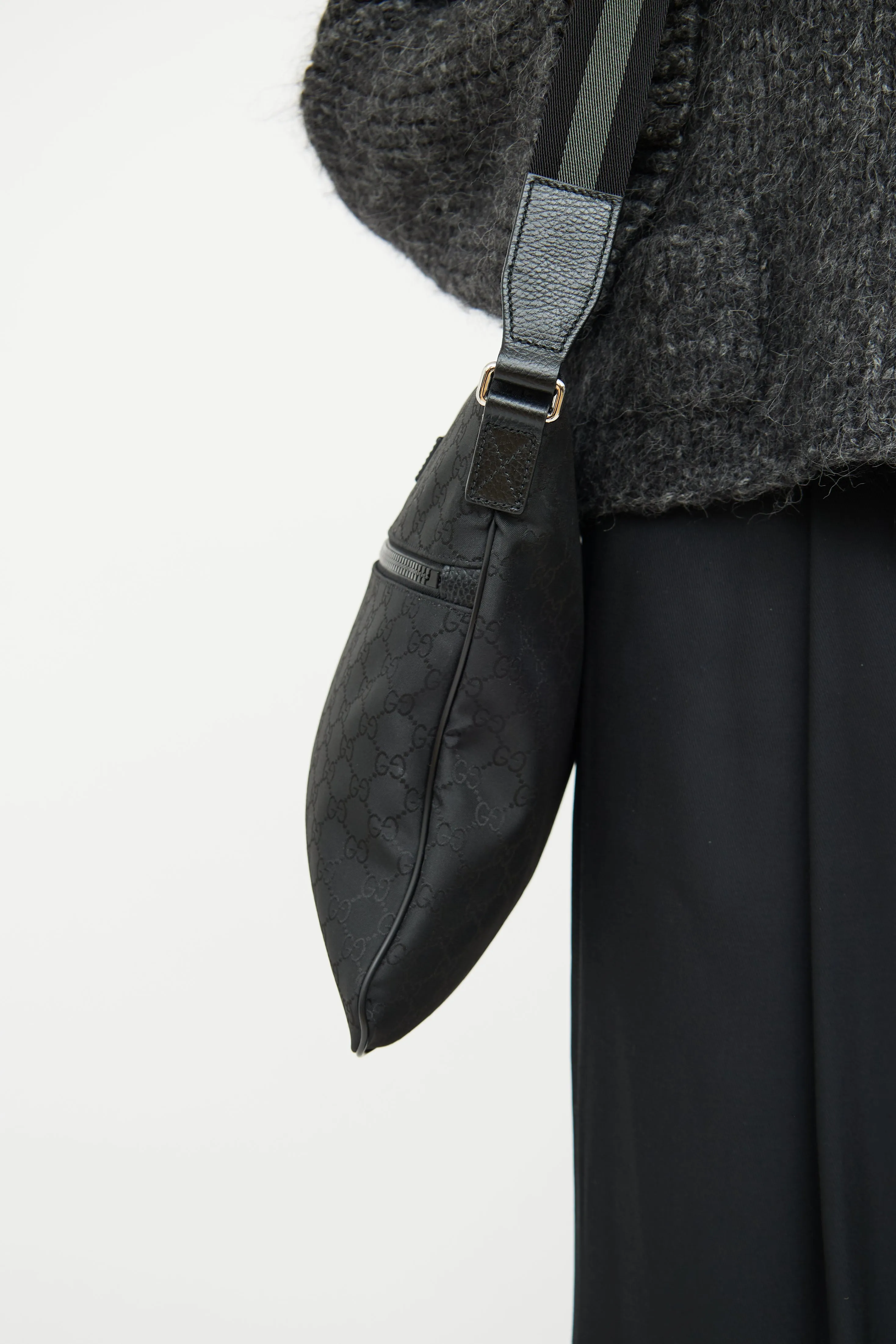 Black GG Supreme Nylon Messenger Bag