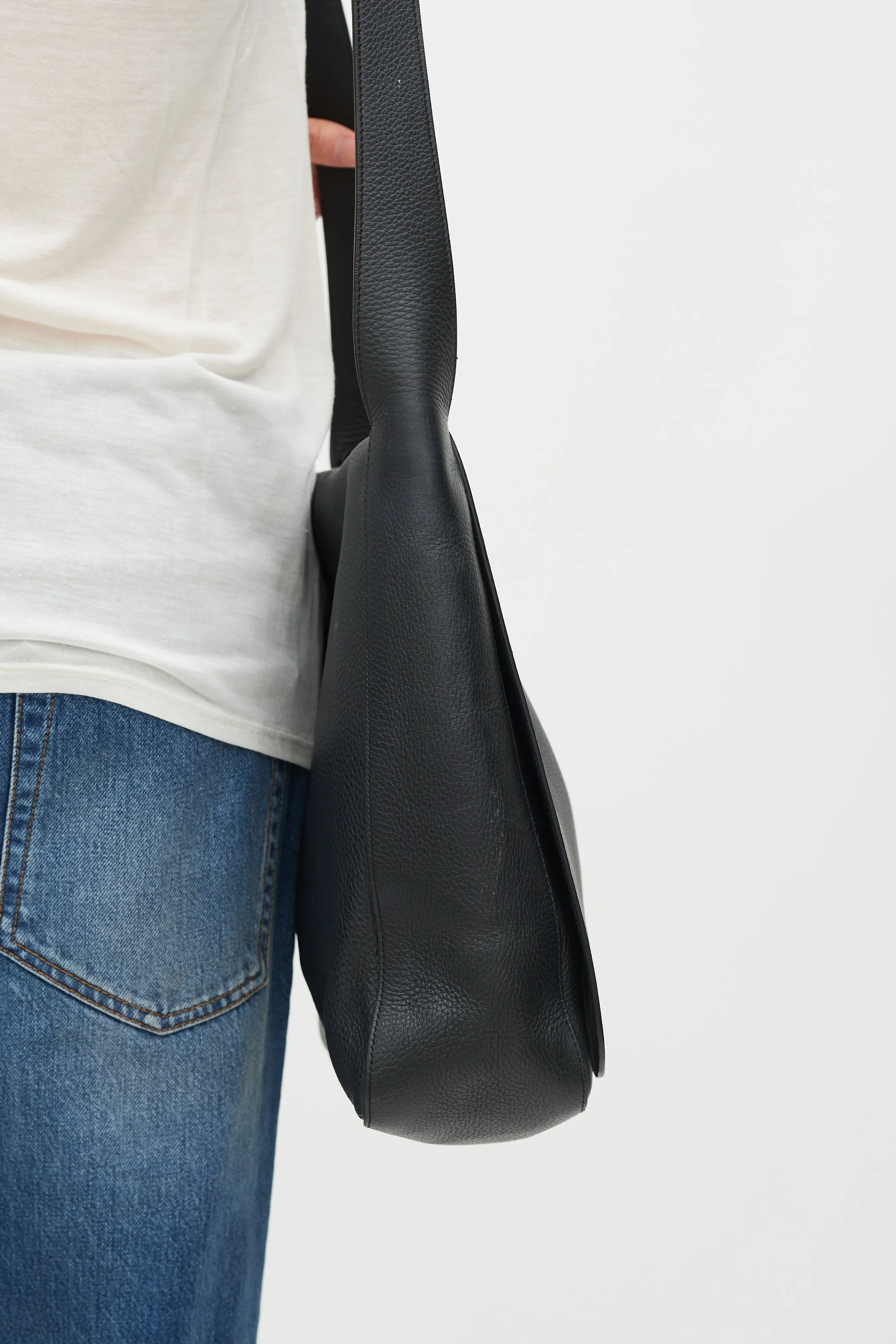 Black Leather Avery Flap Messenger Bag