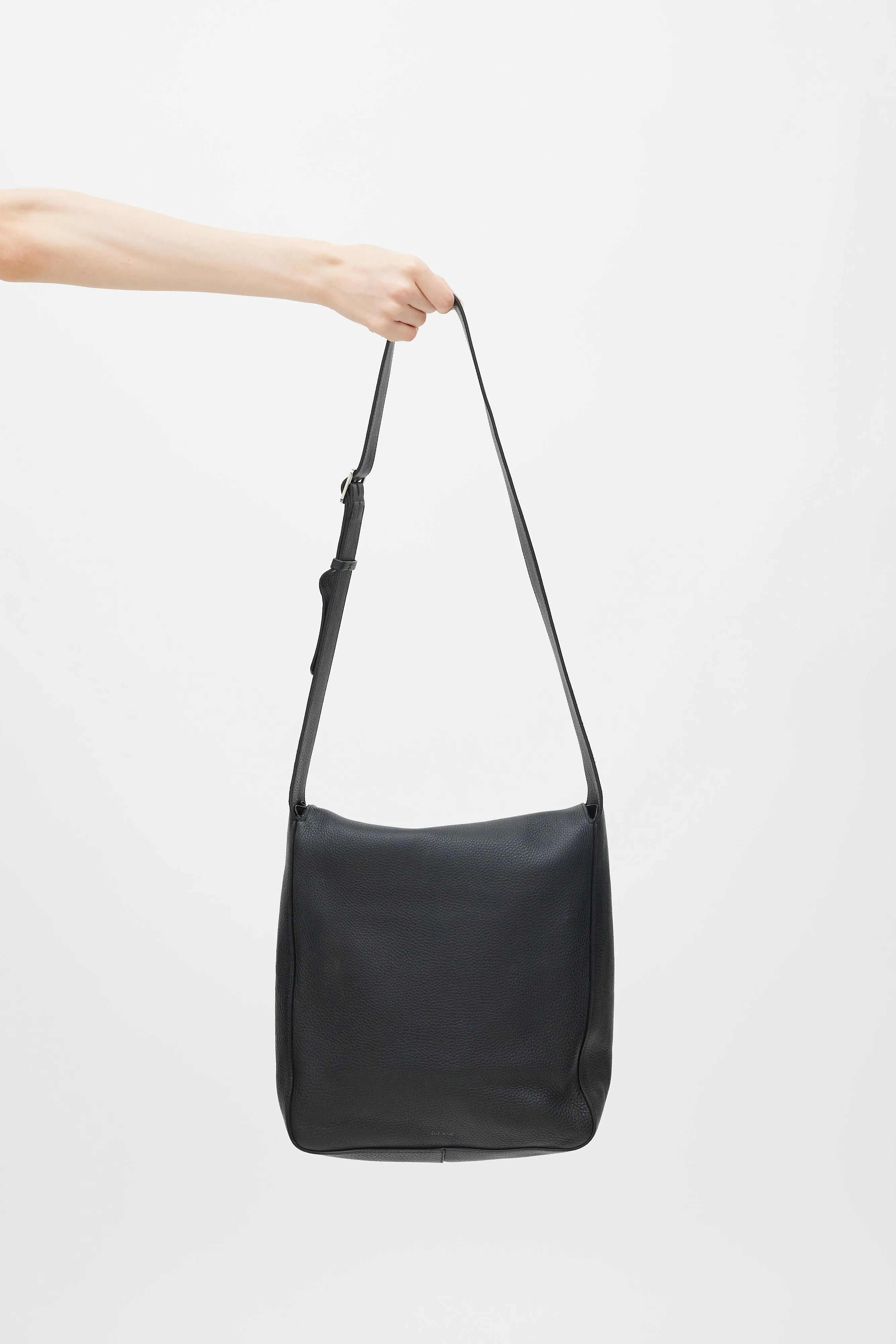 Black Leather Avery Flap Messenger Bag