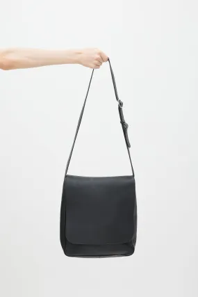 Black Leather Avery Flap Messenger Bag