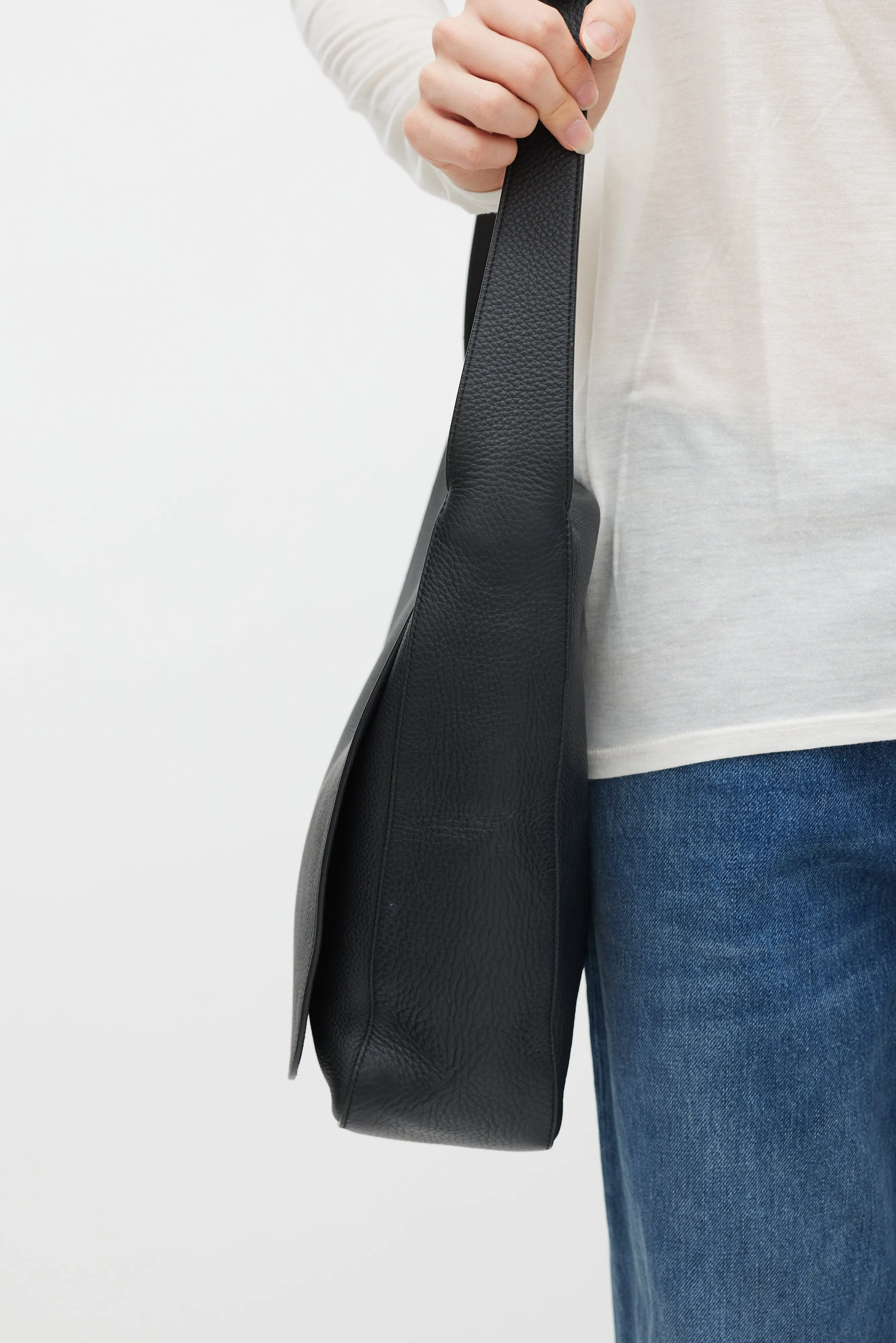 Black Leather Avery Flap Messenger Bag