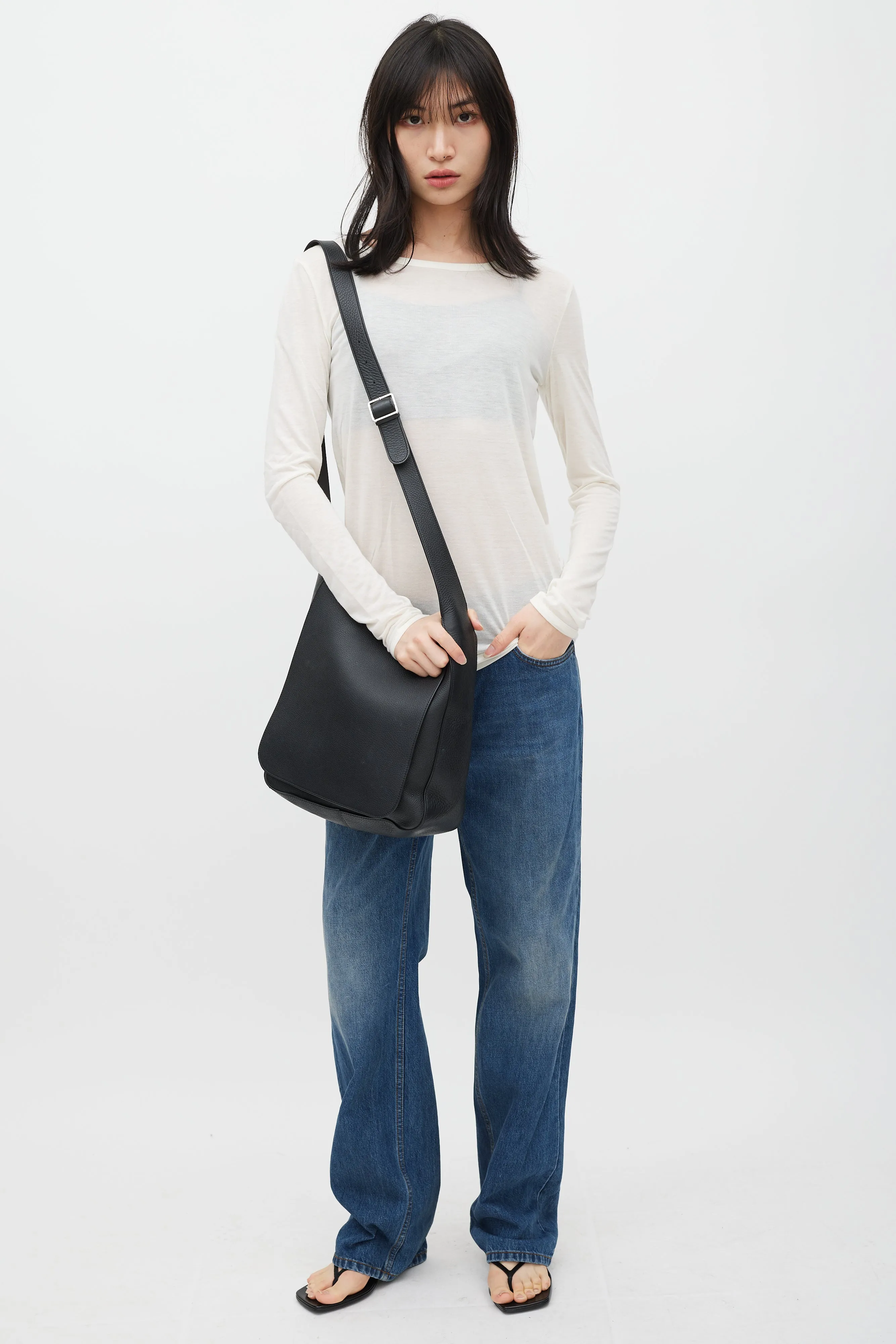 Black Leather Avery Flap Messenger Bag