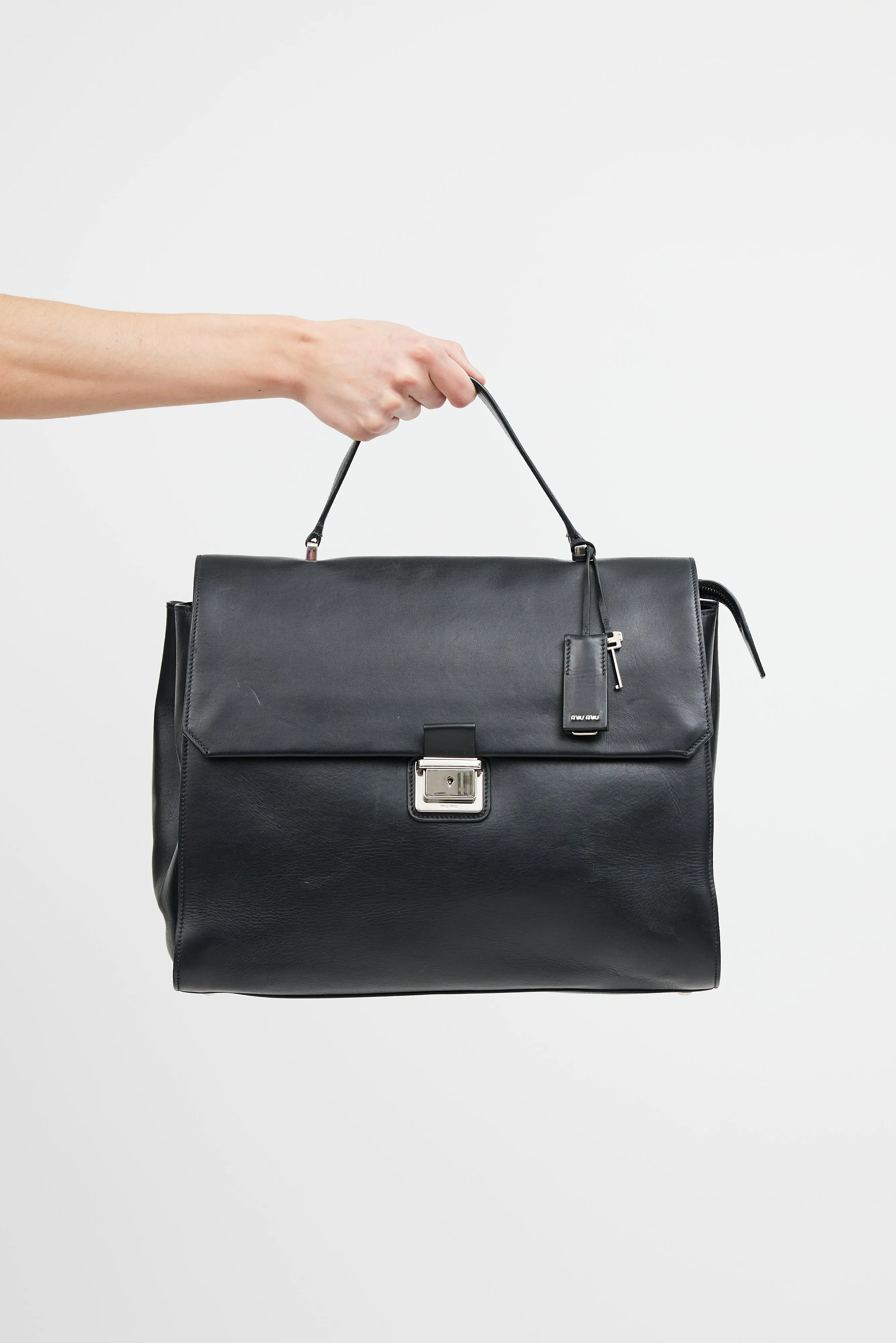 Black Leather Buckled Messenger Crossbody Bag