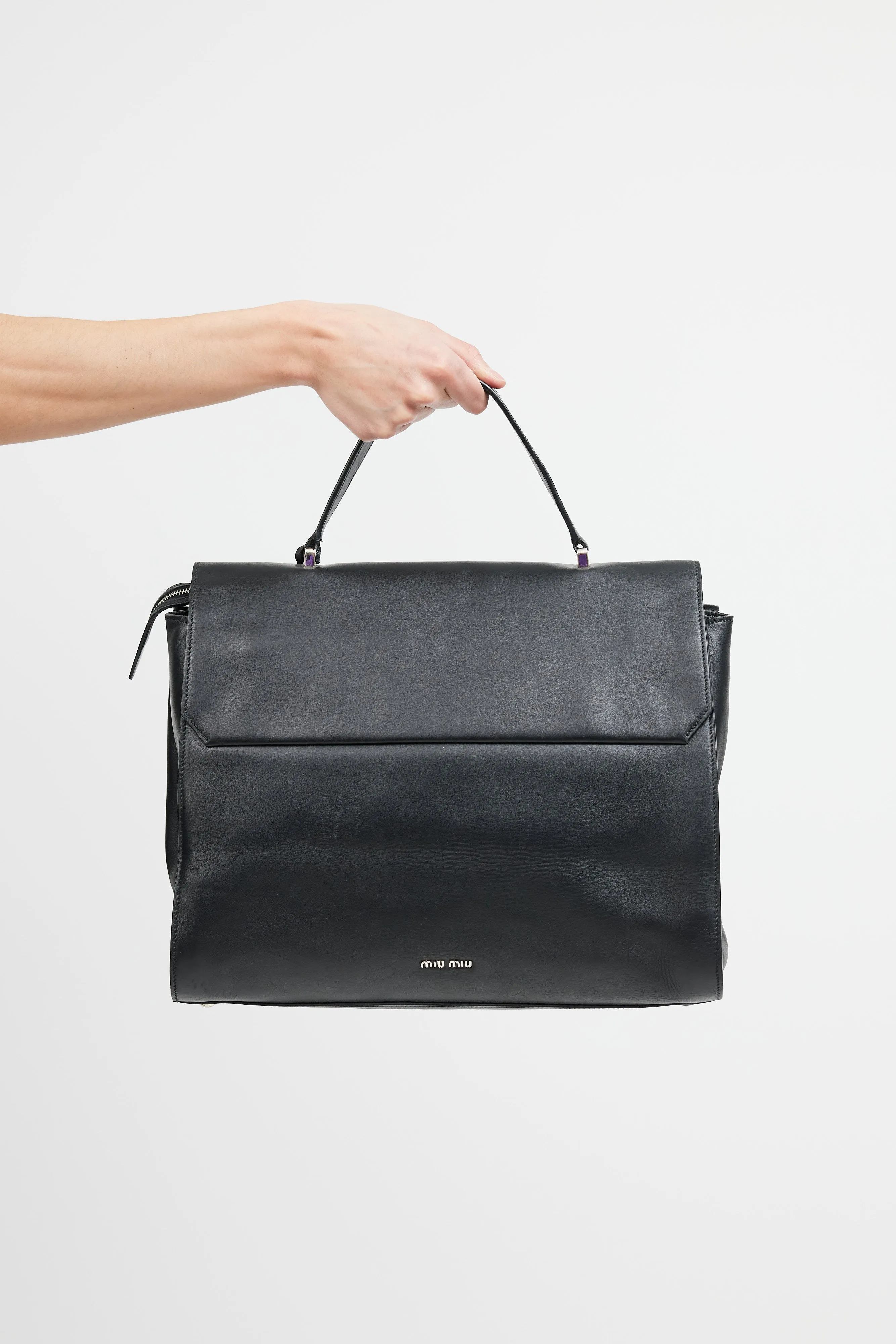 Black Leather Buckled Messenger Crossbody Bag