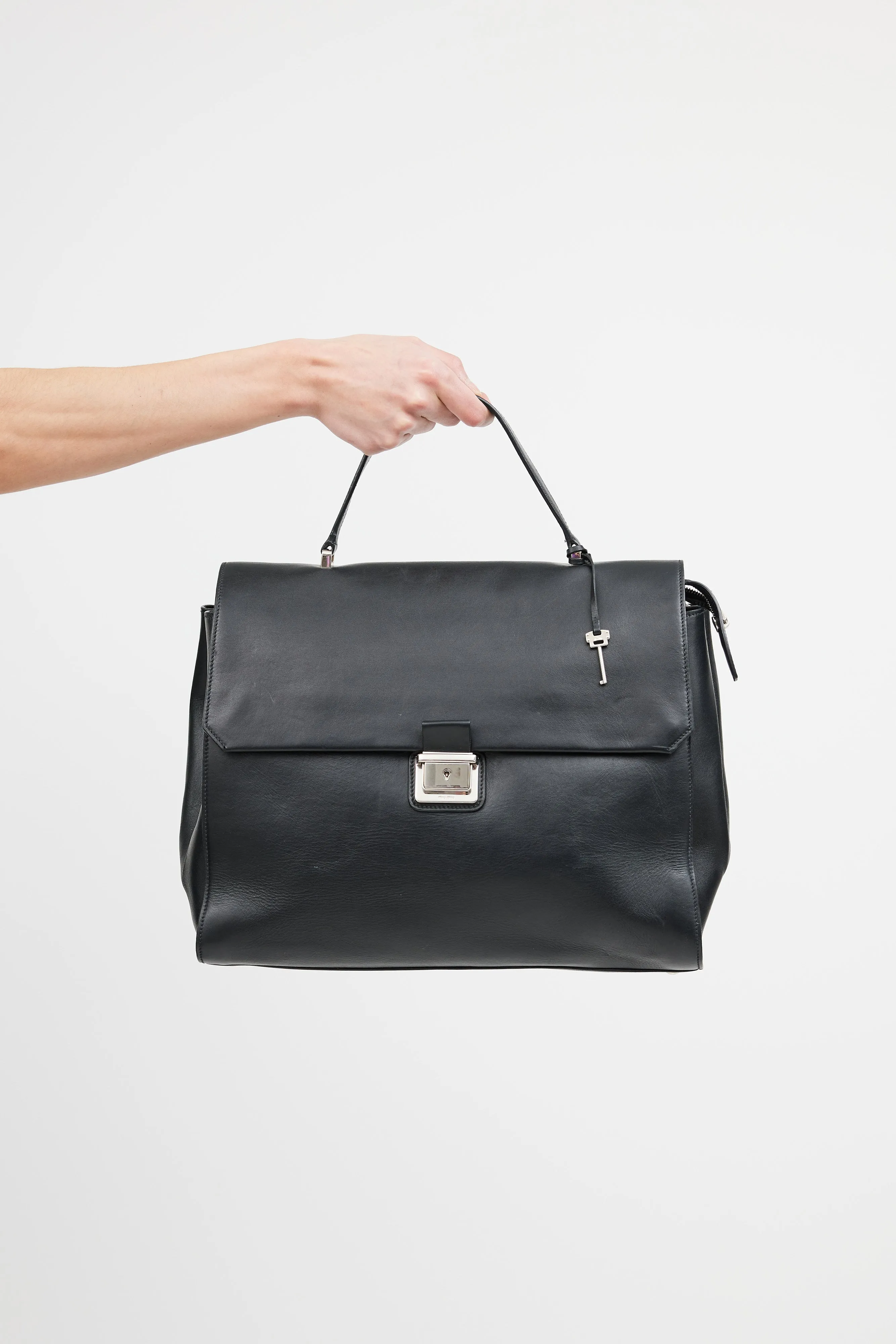 Black Leather Buckled Messenger Crossbody Bag