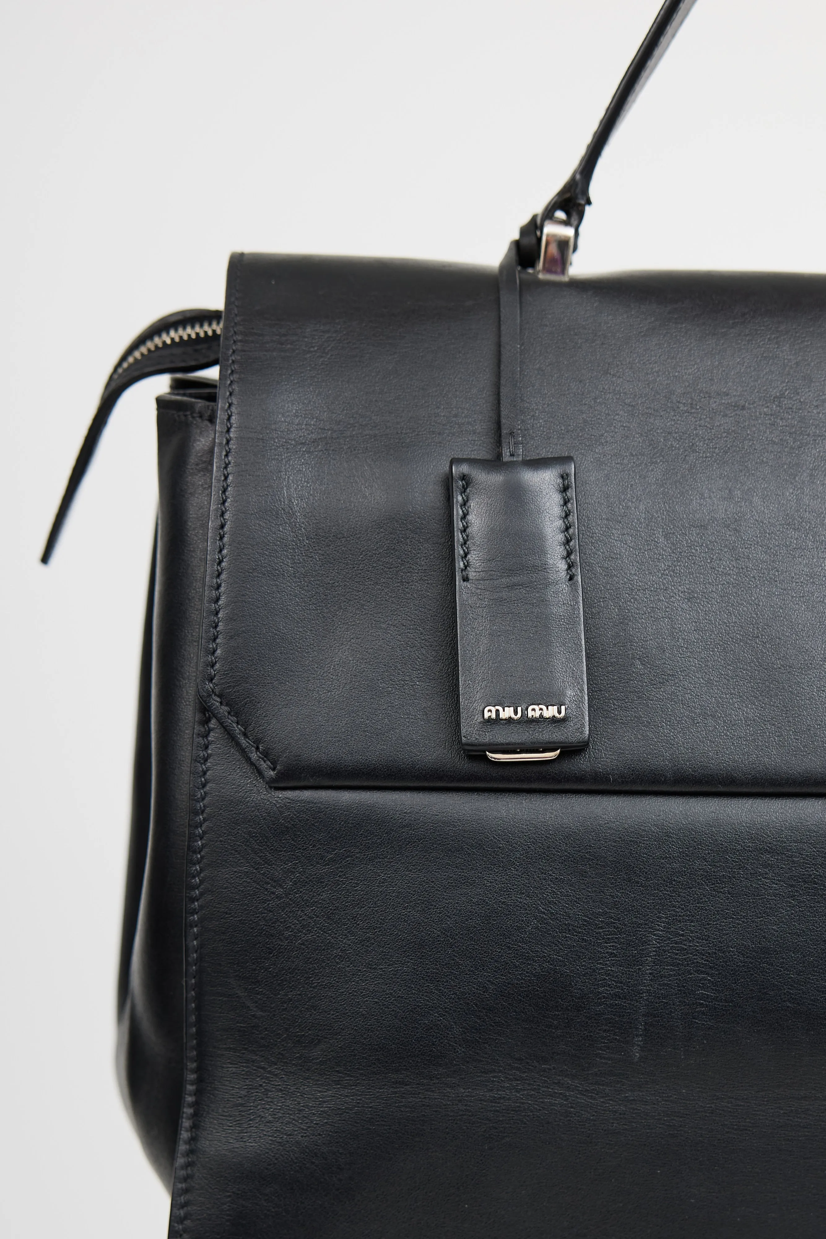 Black Leather Buckled Messenger Crossbody Bag