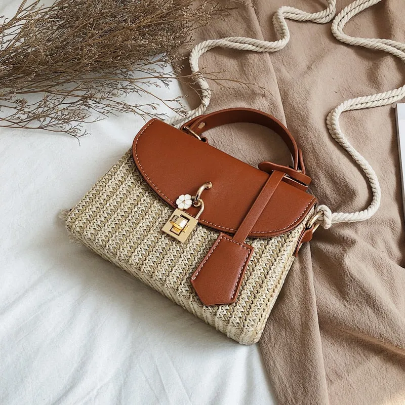 Christmas Gift Small Straw Tote Bags For Women 2021 Summer Crossbody Bags Lady Travel Purses and Handbags Female Shoulder Messenger Bag