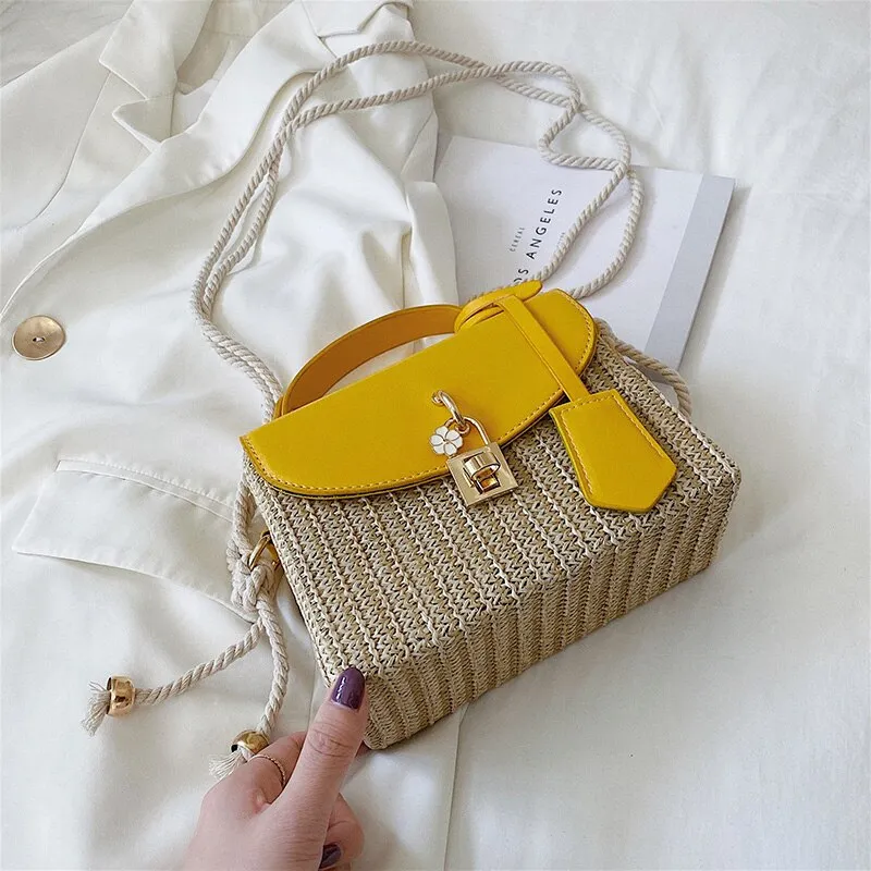 Christmas Gift Small Straw Tote Bags For Women 2021 Summer Crossbody Bags Lady Travel Purses and Handbags Female Shoulder Messenger Bag