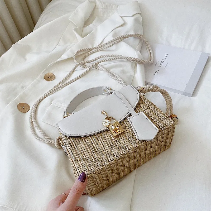 Christmas Gift Small Straw Tote Bags For Women 2021 Summer Crossbody Bags Lady Travel Purses and Handbags Female Shoulder Messenger Bag