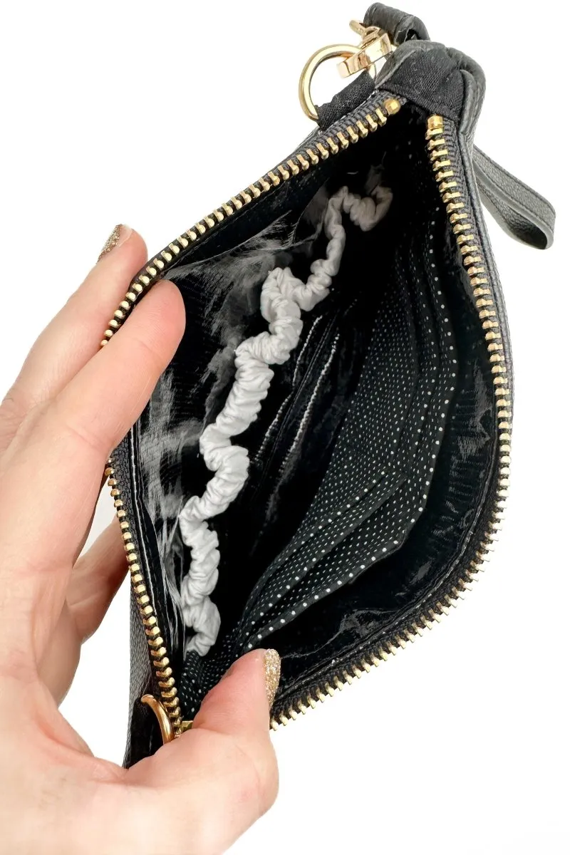 Classic Black "Queen Bee" Convertible Crossbody Wristlet  with Compartments