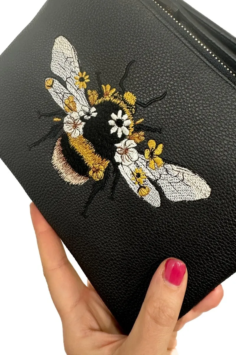 Classic Black "Queen Bee" Convertible Crossbody Wristlet  with Compartments
