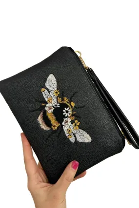 Classic Black "Queen Bee" Convertible Crossbody Wristlet  with Compartments