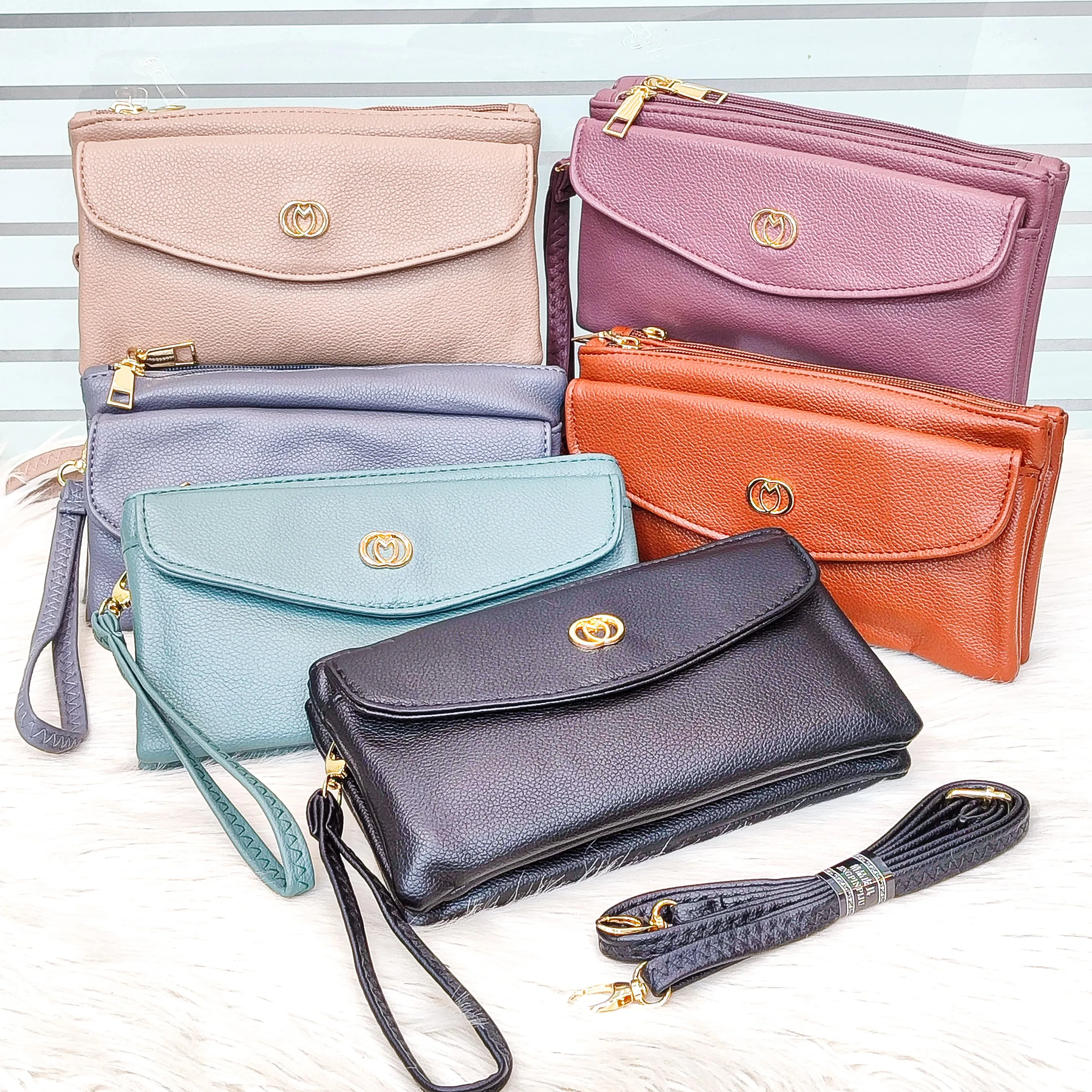 Leather Imported 2-Zipper Crossbody Handbag
