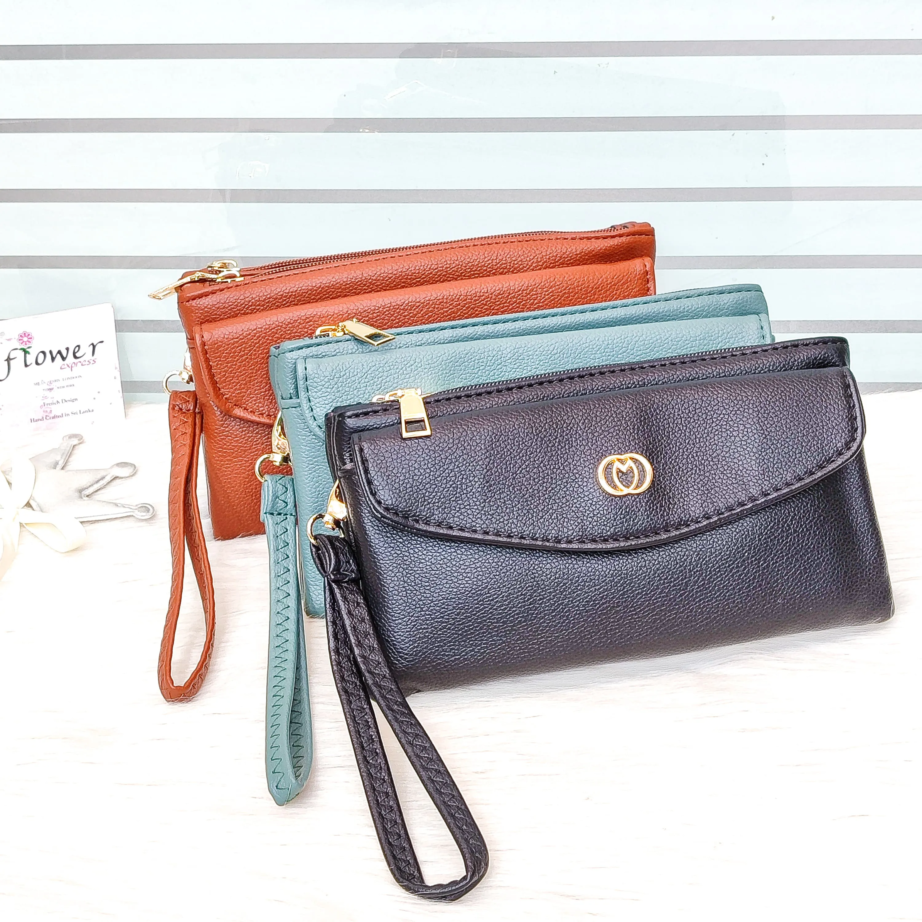 Leather Imported 2-Zipper Crossbody Handbag