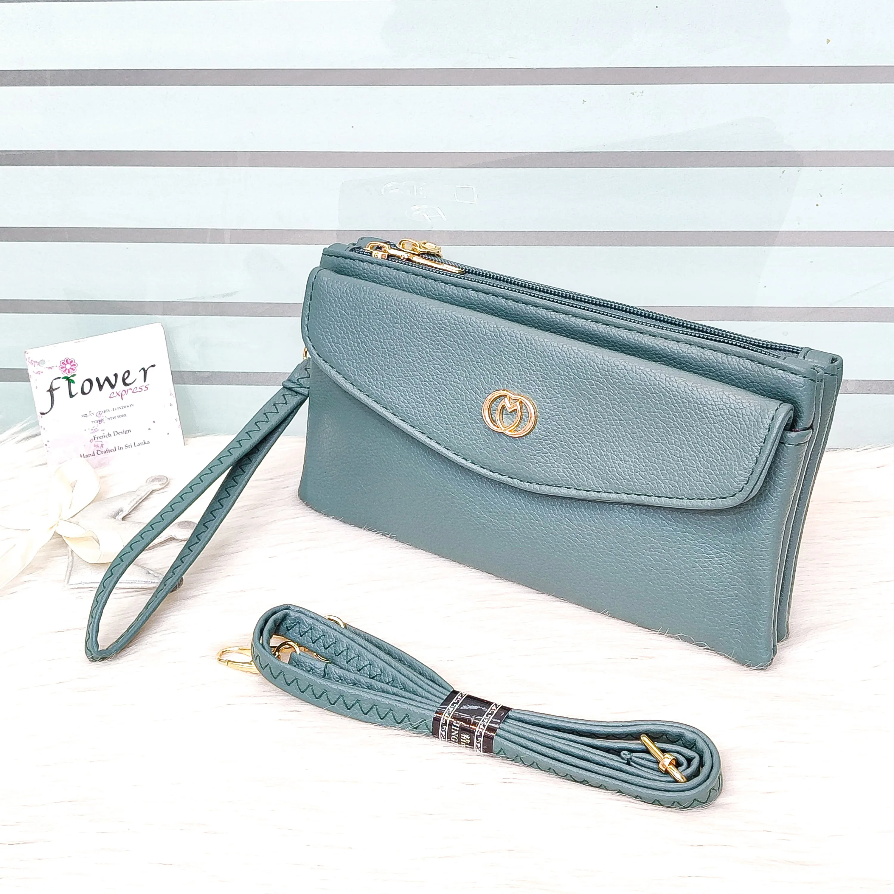 Leather Imported 2-Zipper Crossbody Handbag