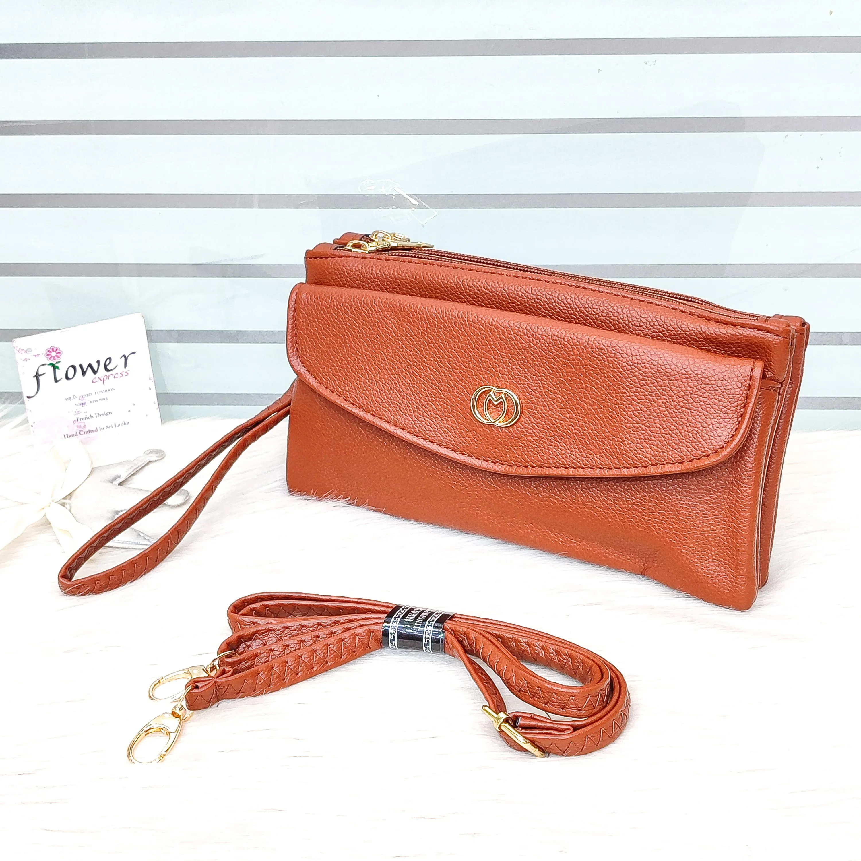 Leather Imported 2-Zipper Crossbody Handbag