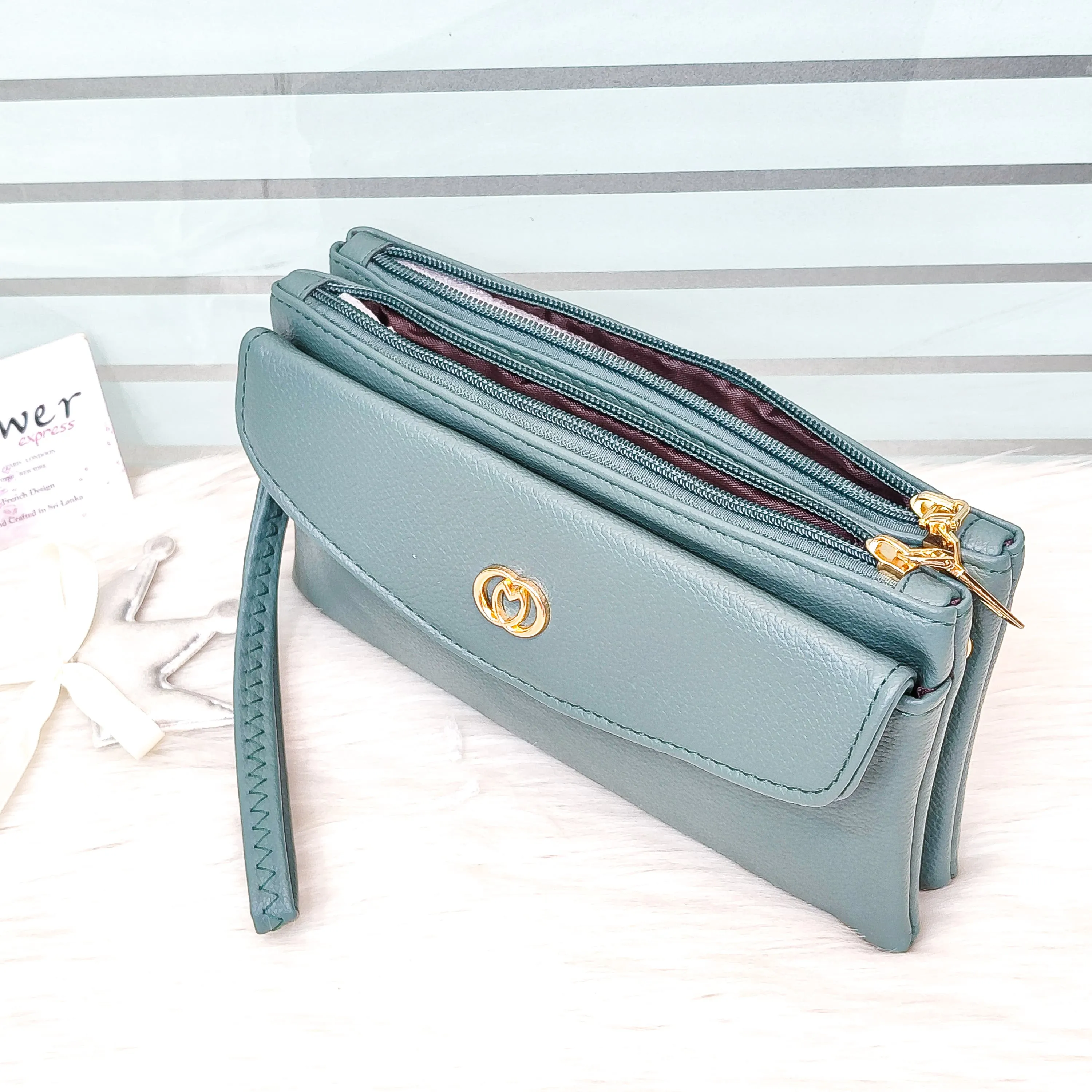Leather Imported 2-Zipper Crossbody Handbag