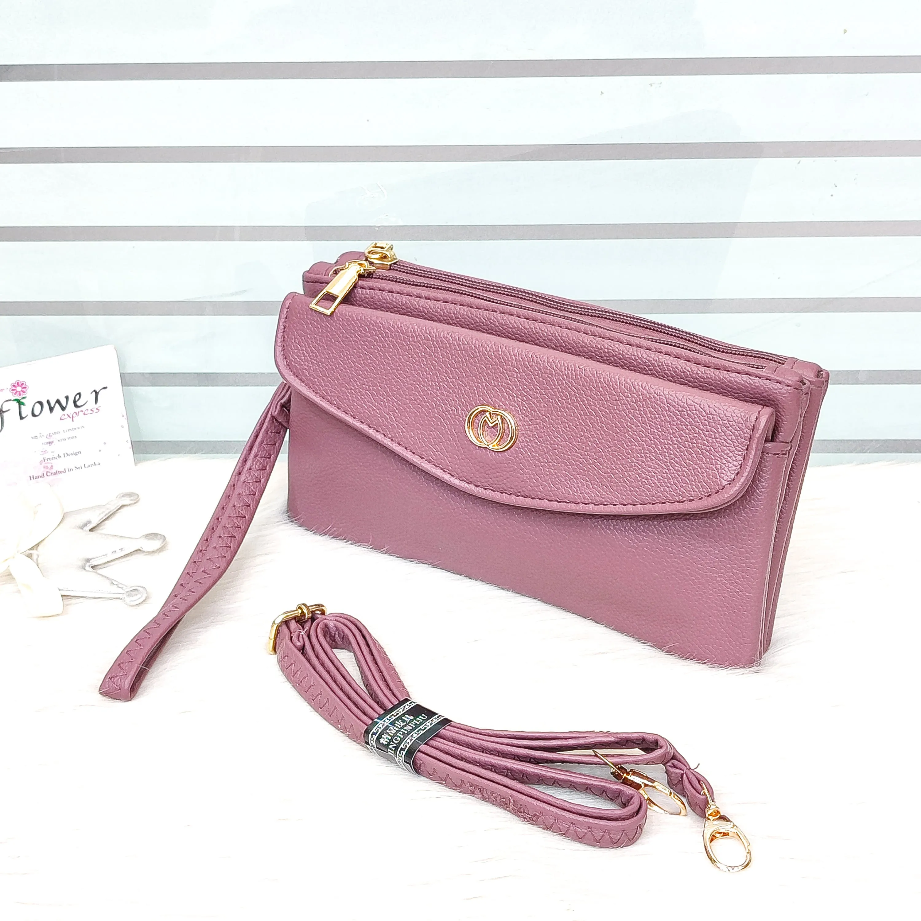 Leather Imported 2-Zipper Crossbody Handbag