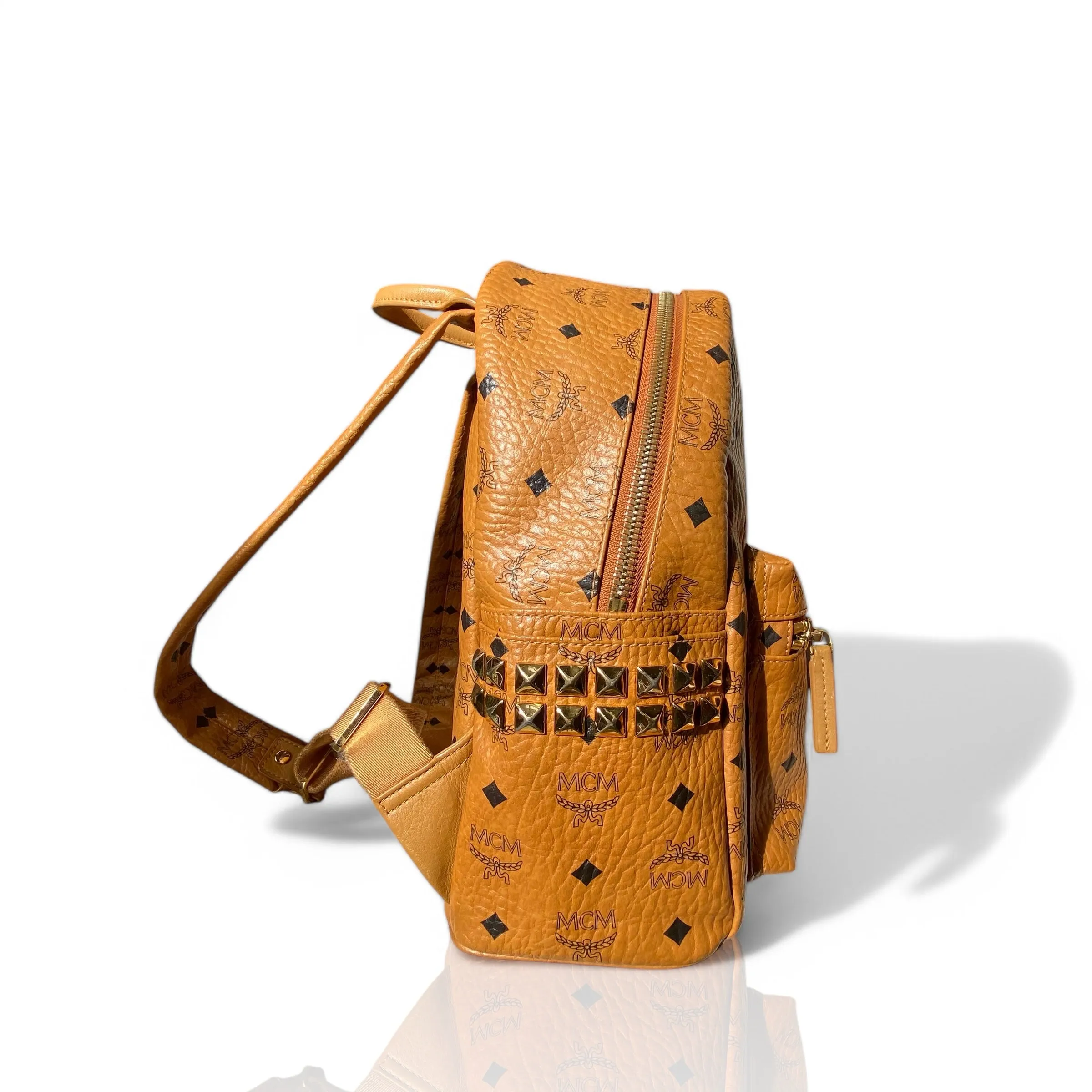MCM Cognac Leather Good Backpacks