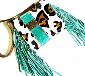 Medium Crossbody Xl leopard Leopard HOH in turquoise and serape rhinestone hardware