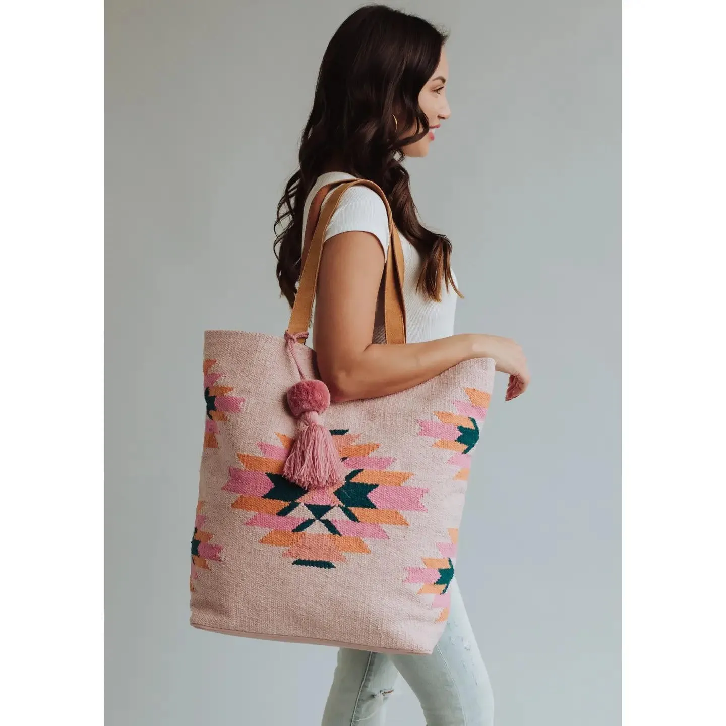 Pink, Teal & Orange Aztec Tote