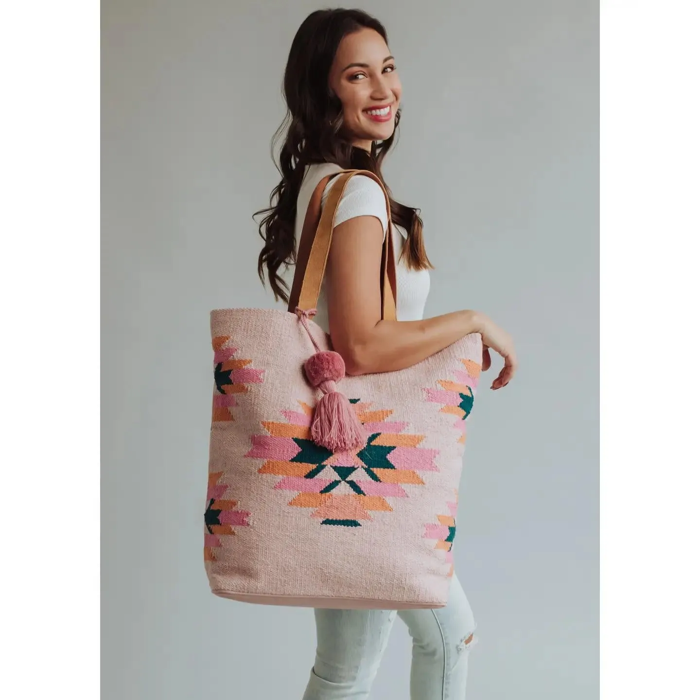 Pink, Teal & Orange Aztec Tote