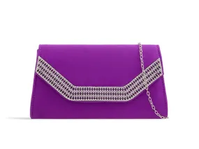 Purple Embellished Trim Envelope Clutch Bag