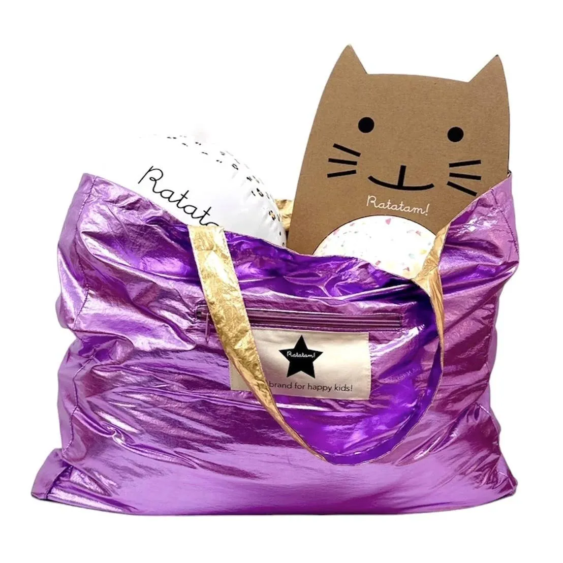 Ratatam! - Large Metallic Shiny Tote Bag - Purple & Gold