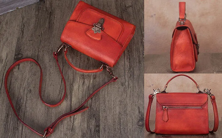 Vintage Women's Genuine Leather Crossbody Satchel Bag Handbags Purse for Women