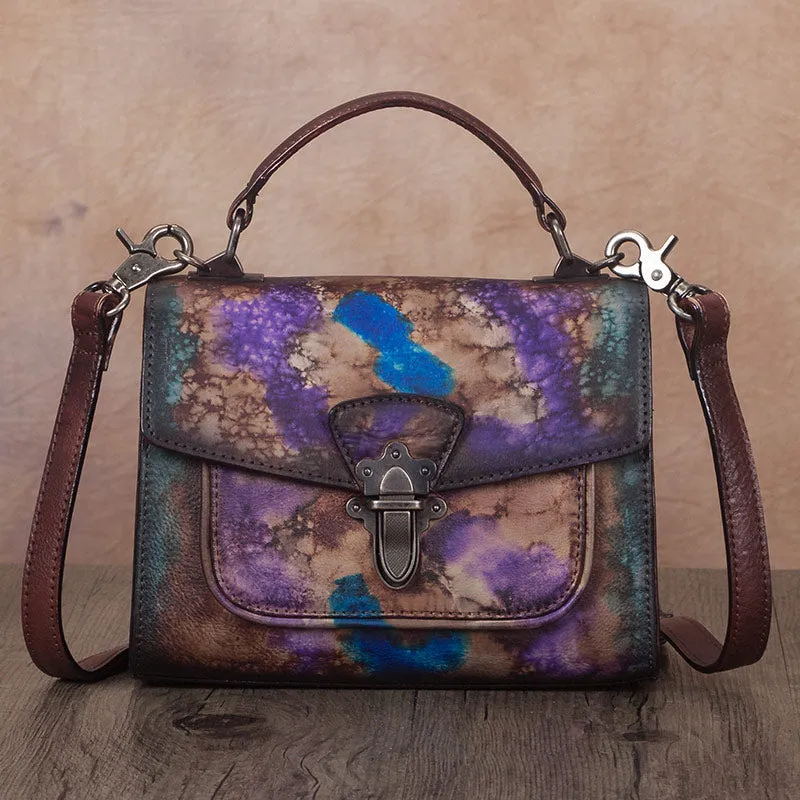 Vintage Women's Genuine Leather Crossbody Satchel Bag Handbags Purse for Women