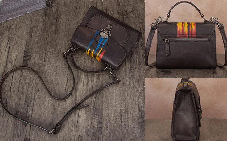 Vintage Women's Genuine Leather Crossbody Satchel Bag Handbags Purse for Women