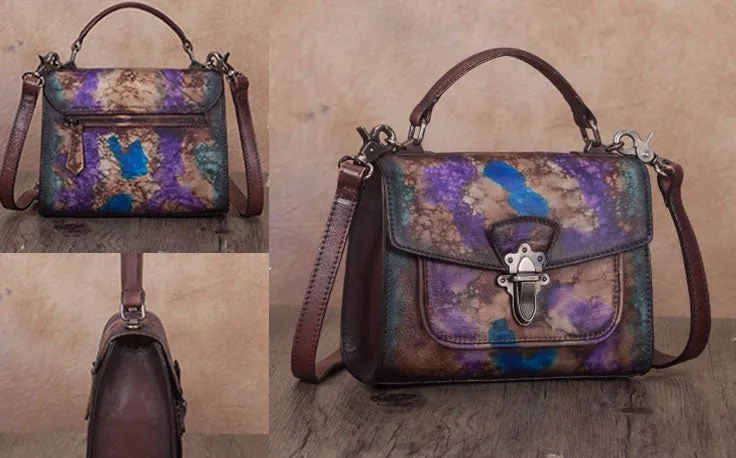 Vintage Women's Genuine Leather Crossbody Satchel Bag Handbags Purse for Women