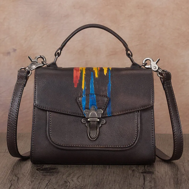 Vintage Women's Genuine Leather Crossbody Satchel Bag Handbags Purse for Women