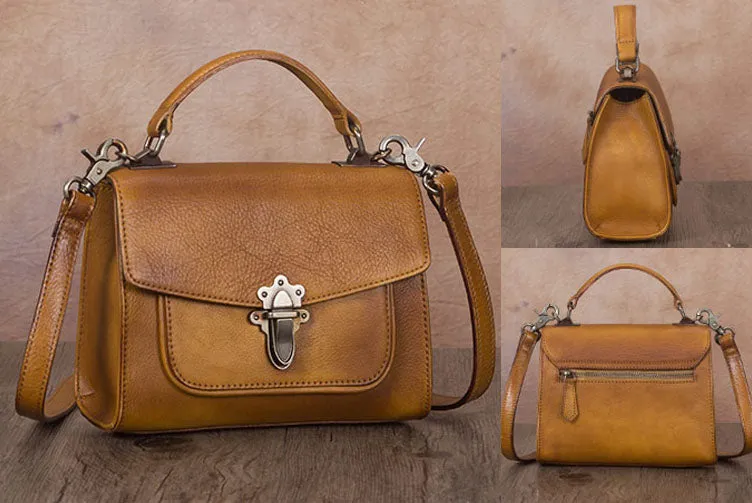 Vintage Women's Genuine Leather Crossbody Satchel Bag Handbags Purse for Women