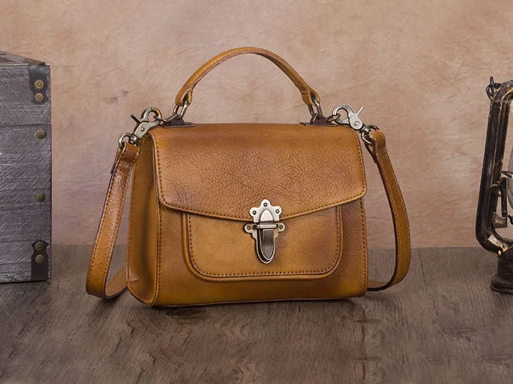 Vintage Women's Genuine Leather Crossbody Satchel Bag Handbags Purse for Women