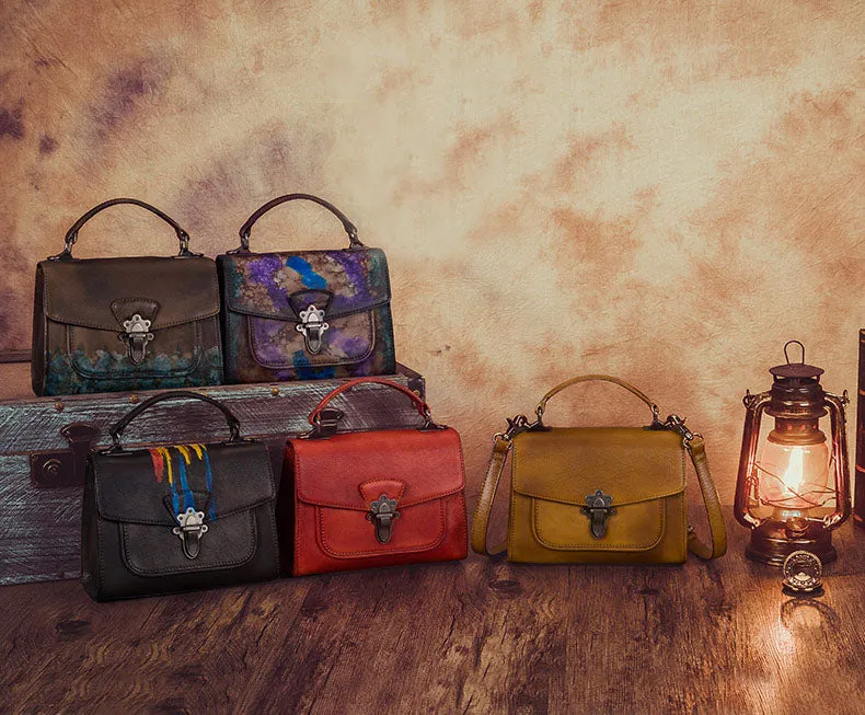 Vintage Women's Genuine Leather Crossbody Satchel Bag Handbags Purse for Women